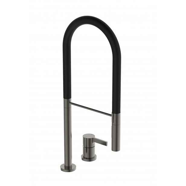 Ideal Standard Gusto - Dřezová baterie s flexibilním ramenem a sprškou, 2-otvorová instalace, Magnetic Grey/černá BD425A5
