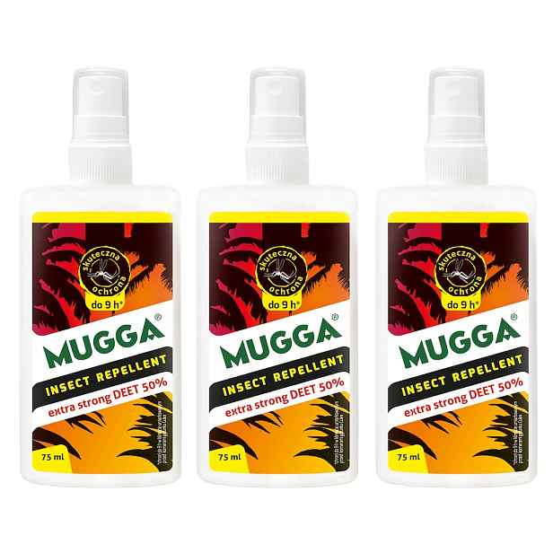 Repelent Prostředek proti komářímu hmyzu Mugga Extra silný sprej 50% Deet 75 Ml 3ks