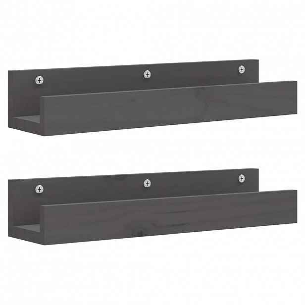 vidaXL Nástěnné police 2 ks šedé 50 x 12 x 9 cm masivní borové dřevo