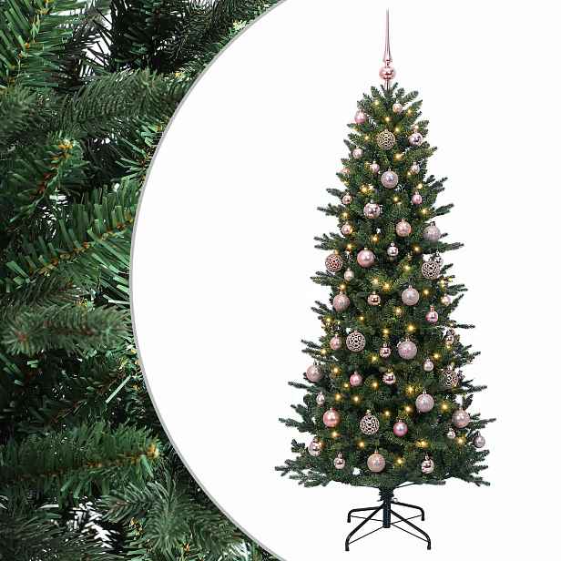 vidaXL Umělý vánoční stromek s vánočními koulemi 210 cm 300 LED