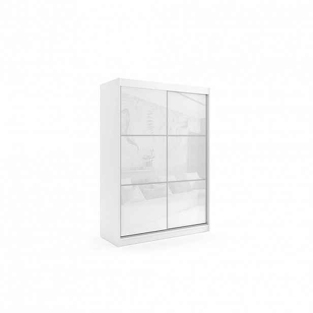 ALTDECOR ŠATNÍ SKŘÍŇ s posuvnými dveřmi Lacobel a hliníkovými lamelami – VIVONA – 160 cm, bílá