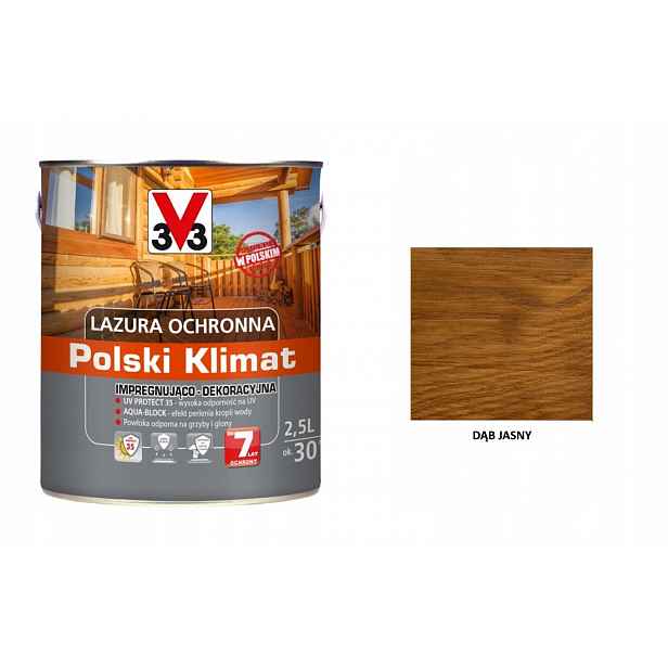 Lazura V33 Polský Klima 7 let 2,5 L impregnující Dub světlý satén