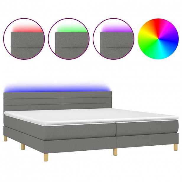 vidaXL Box spring postel s matrací a LED tmavě šedá 200x200 cm textil