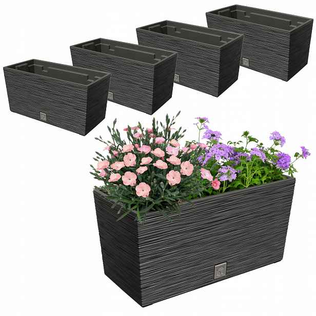 4x Květináč 12L balkonový truhlík 39,5x19,5 cm antracit prostorná vložka 8L