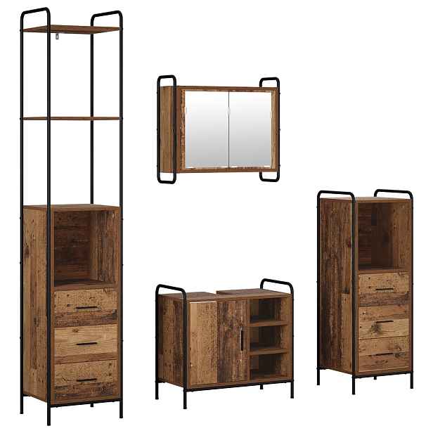 vidaXL Sada koupelnových skříněk 4 ks Staré dřevo 40 x 36 x 200,5 cm