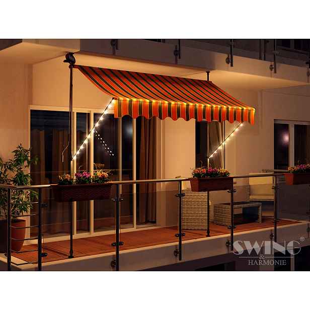 Balkonová Terasová Markýza Led 300 cm Černo/oranžové Pásy