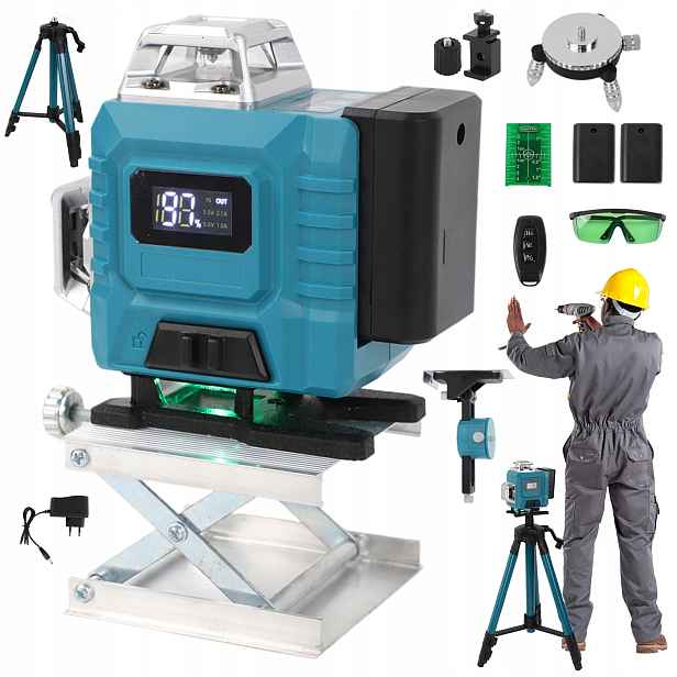 Laserová Vodováha 360 Rovinná 4D Laser Křížový Stativ +2XAKU Sada