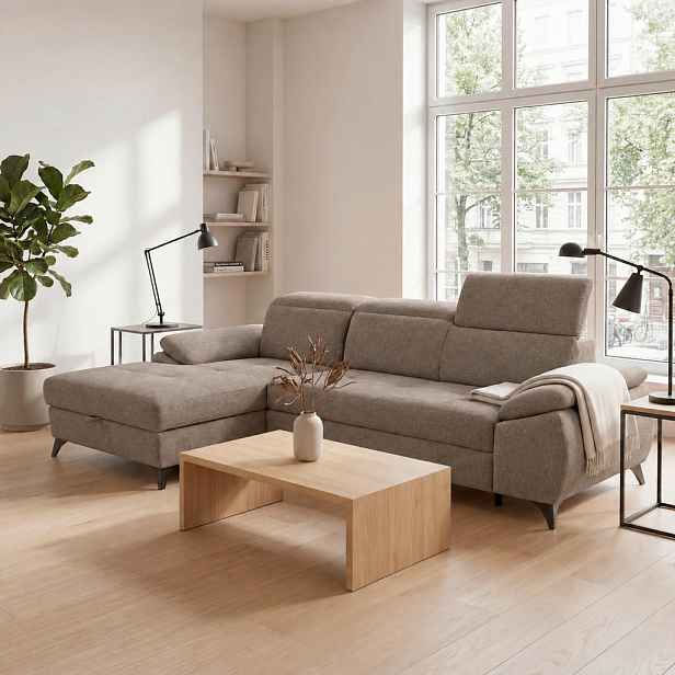 MID.YOU ROHOVÁ SEDAČKA, dřevo, textil, kompozitní dřevo, hnědá