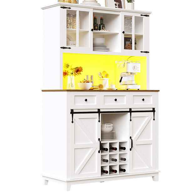 Modenvie BUFFET skříň z MDF, 105/38,4/180 cm bílá, s LED osvětlením