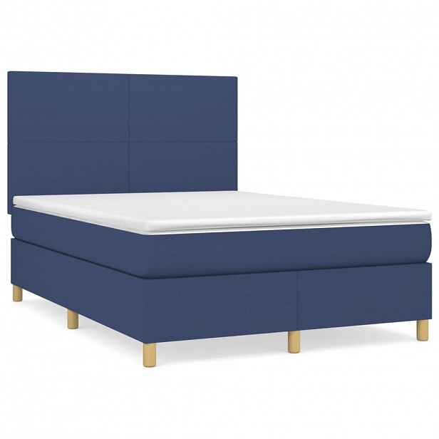 vidaXL Box spring postel s matrací modrá 140x190 cm textil