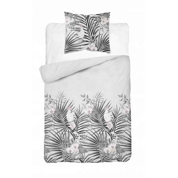 Povlečení saténové 140x200 šedé listy s jedním povlakem Home Satin
