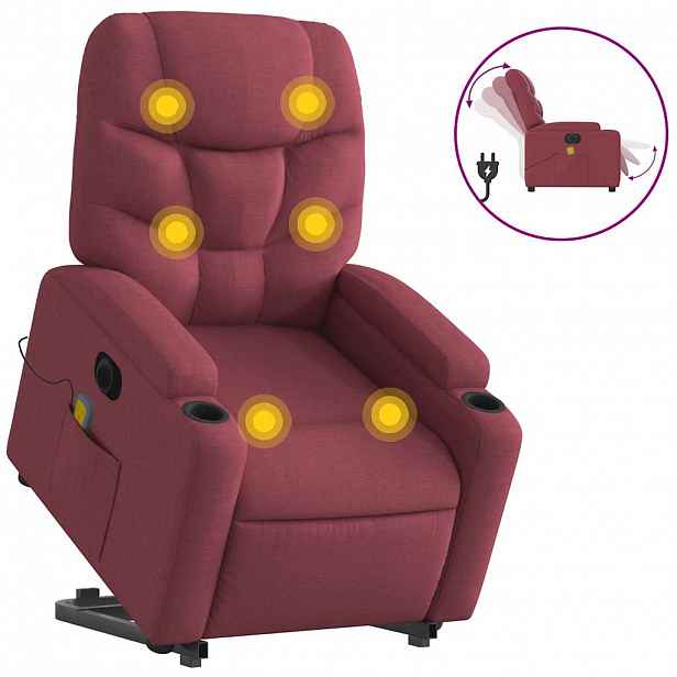 vidaXL Elektrické zvedací masážní polohovací křeslo vínové textil
