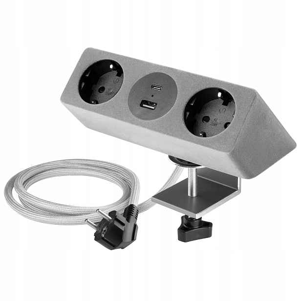 Nábytková zásuvka Sofito 2 x zásuvka Schucko Usb A+c Šedá Flok s upevněním