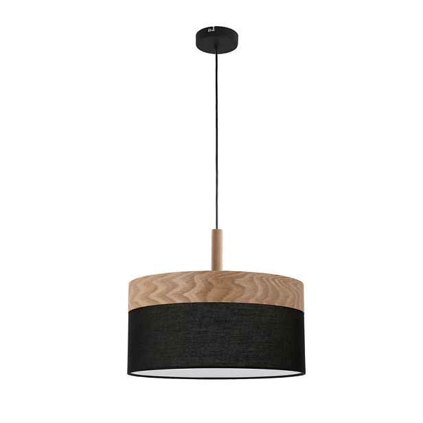 Závěsná lampa Orto černá+dřevěná 1x60W E27 stínidlo hnědé+černé