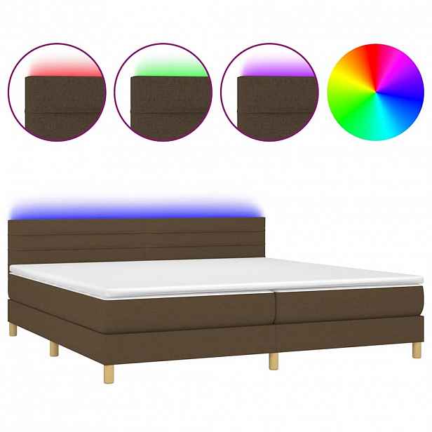 vidaXL Box spring postel s matrací a LED tmavě hnědá 200x200 cm textil