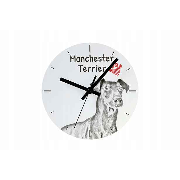 Manchester Terrier hodiny se psem, závěsné a stojící, personalizace fotografií
