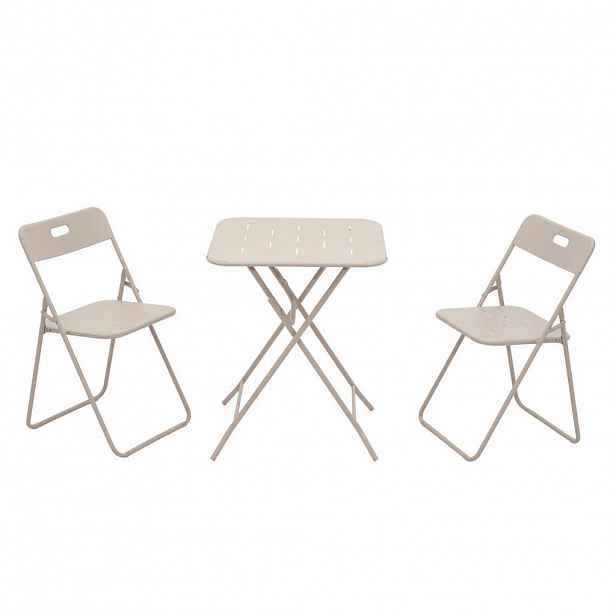 Modfu BALKONOVÝ bistro set z oceli 60x60x73 cm béžový skládací pro 2 osoby, 2 židle a stůl
