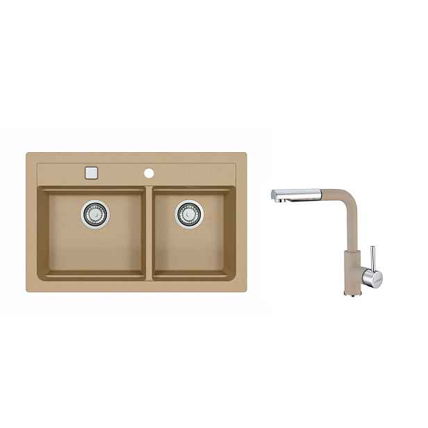 SET ALVEUS ATROX 50/55+ BATERIE SIROS 55 - obdélníkový béžový granitový dvoudřez 790x500x200 mm v setu s baterií