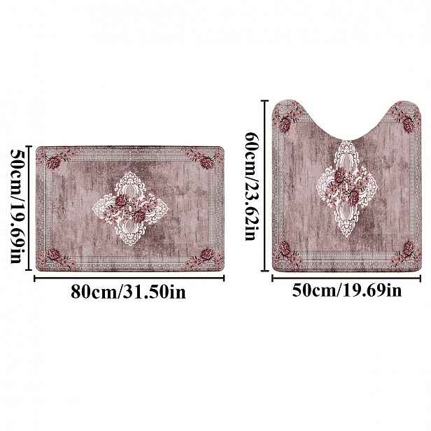 TEMU 2ks/Sada Vintage Květinová Krajka Koupelnová Podložka, Měkká Savá Rohož s Elegantním Růžovým Vzorem, Ideální do Sprchy a Koupelnové Oblasti