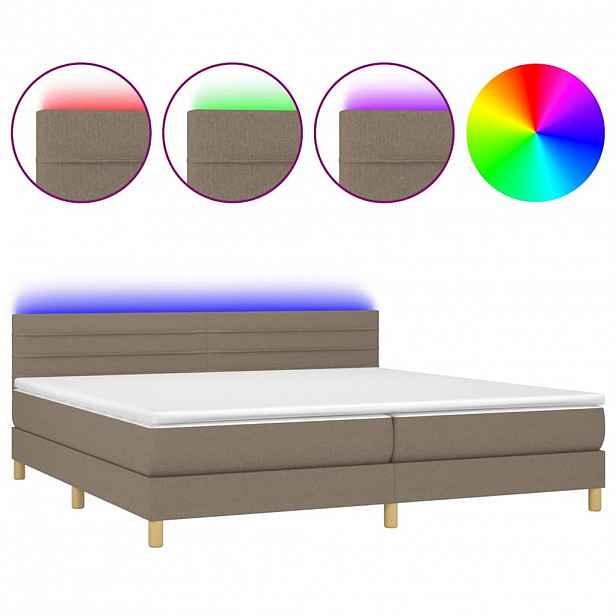vidaXL Box spring postel s matrací a LED taupe 200x200 cm textil