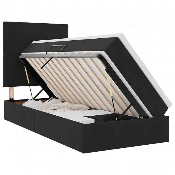 vidaXL LED postel s úložným prostorem a matrací Černá 100 x 200 cm