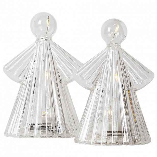 LED svítící anděl skleněný, čirý, 10 cm, sada 2 kusy