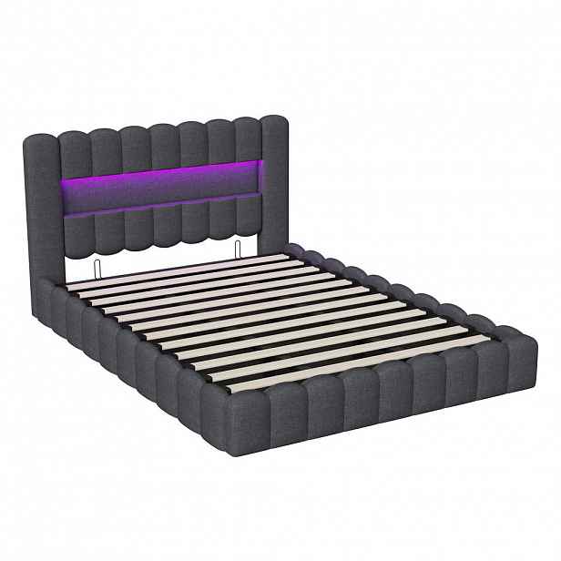 SHOPENTRA ČALOUNĚNÁ postel 180x200 cm šedá lněná LED USB bed box