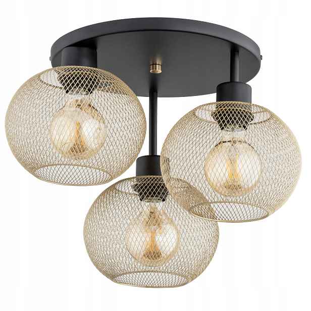 Stropní svítidlo loft černo-zlatá 3xE27 15W Kerso Alfa IP20
