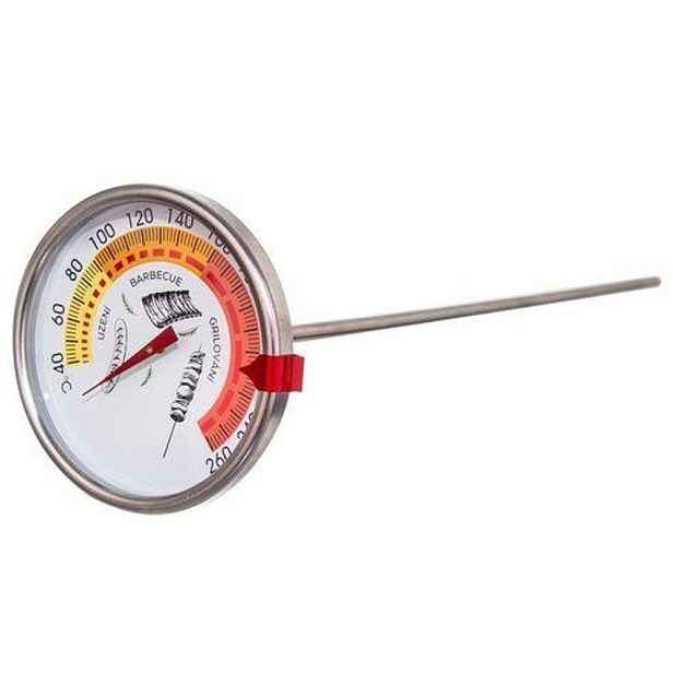 teploměr d7,5x33cm, od 40°C do 260°C, do udírny, klip, kov