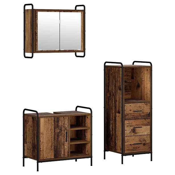 vidaXL Sada koupelnových skříněk 3 ks Staré dřevo 40 x 36 x 109,5 cm