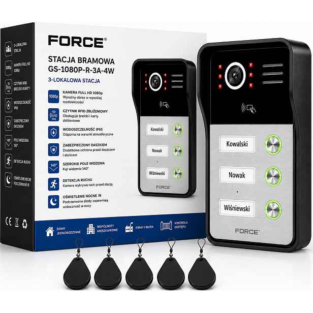 Force Bránová stanice Ahd 2MP 1080P Rfid 4 žíly 3 prostory GS-1080P-R-3A-4W