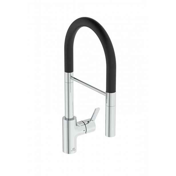 Ideal Standard Gusto - Dřezová baterie s flexibilním ramenem a sprškou, chrom/černá BD417AA