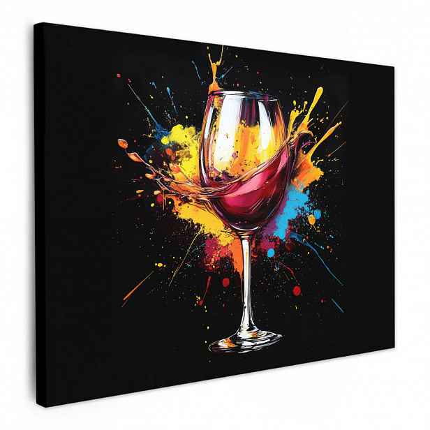 MuchoWow OBRAZ NA PLÁTNĚ Víno - sklo - graffiti - nápoj - červená - barva 40x30 cm