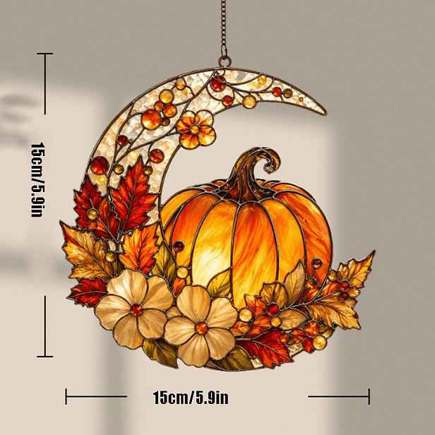 TEMU Akrylový lapač slunce Pumpkin Halloween, podzimní jehličnatový list, závěsný dárek na okno, rustikální dekorace na zeď na Den díkůvzdání, Vánoce