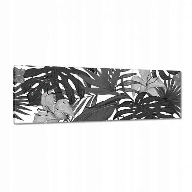 Hodiny 120x40 Černobílá monstera