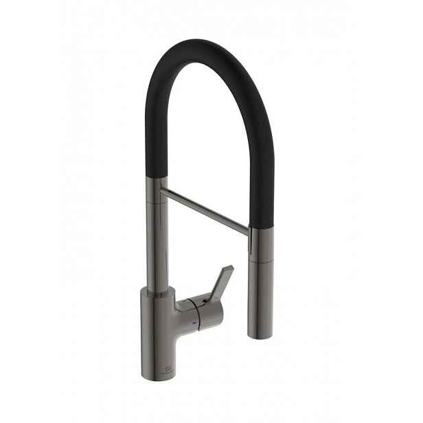 Ideal Standard Gusto - Dřezová baterie s flexibilním ramenem a sprškou, Magnetic Grey/černá BD417A5