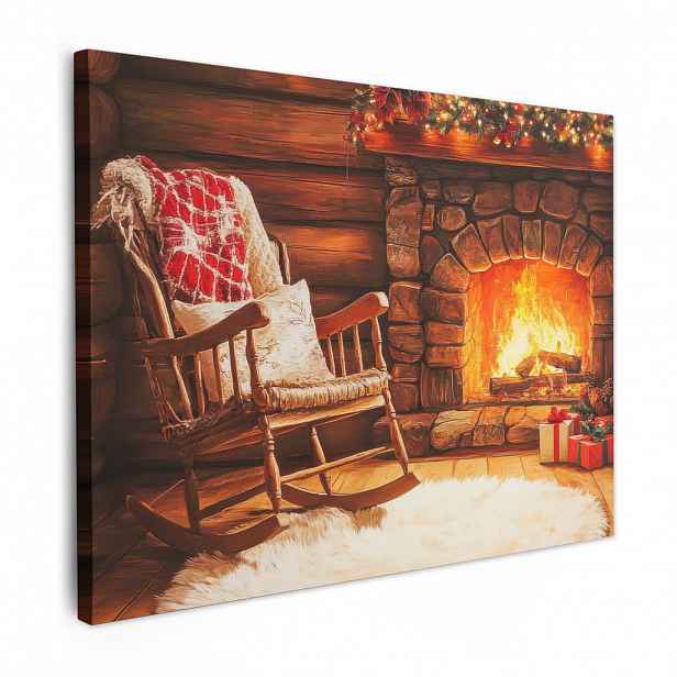 MuchoWow OBRAZ NA PLÁTNĚ Zima - Vánoce - Domov - Krb 40x30 cm