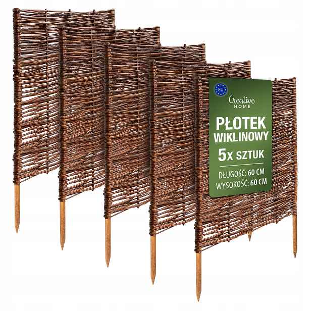 Proutěný plot zahradní palisáda trávníkový lem hnědý 60x60 cm 5 ks