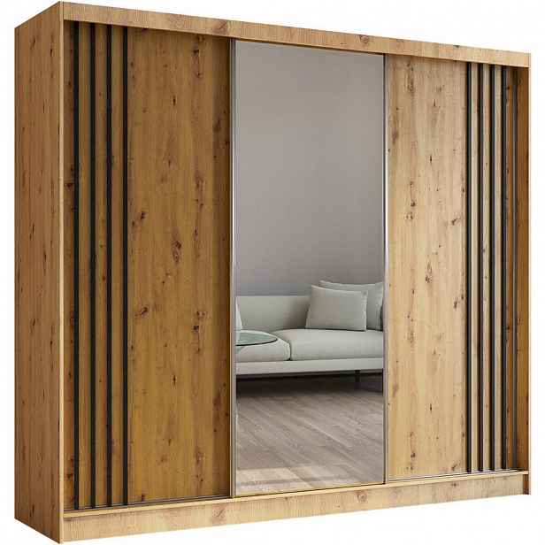 Beautysofa SKŘÍŇ s posuvnými dveřmi Nela 240/216/61 dub Artisan se zásuvkami