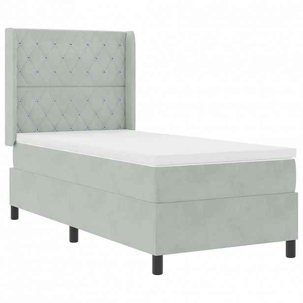 vidaXL Postel s boxspringem s matrací Světle šedá 90 x 190 cm samet