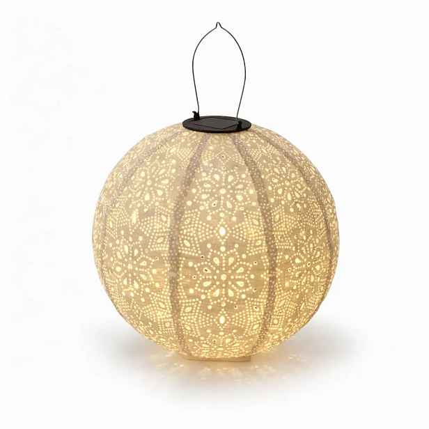 LED lampion solární bílý venkovní 30 cm, teple bílá, látkový papír