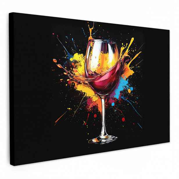 MuchoWow OBRAZ NA PLÁTNĚ Víno - sklo - graffiti - nápoj - červená - barva 60x40 cm
