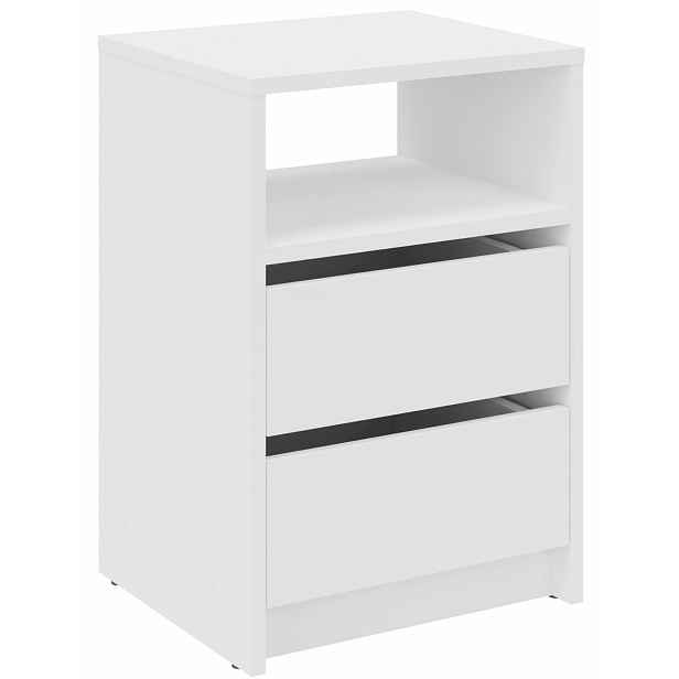 Noční stolek Rigo 2SO bílý 40 cm stolek 2 zásuvky komoda regál ložnice