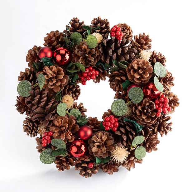 Vánoční šiškový věnec 34 cm, assort
