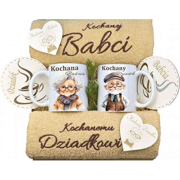 Velký Set Pro Babičku Dědečka Na Den Ručníky Hrnečky Magnety Dědečkům Koš