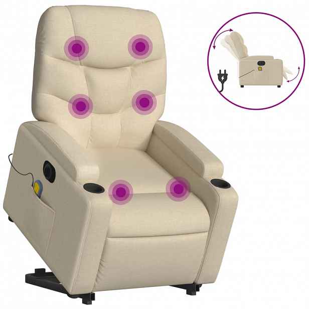 vidaXL Elektrické zvedací masážní polohovací křeslo krémové textil