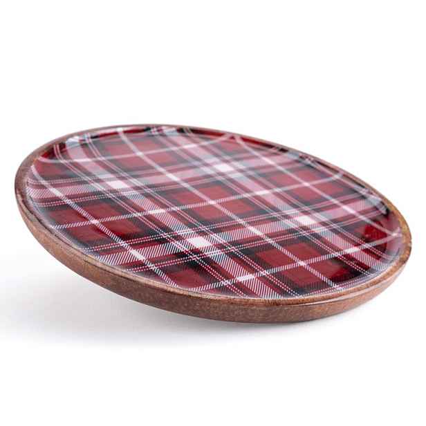 Dřevěný dekorační tác s károvým vzorem průměr 25 cm