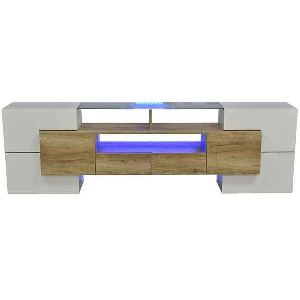 Modenvie NÍZKÁ komoda z MDF, 200/35/60 cm v bílé a přírodní barvě s LED osvětlením
