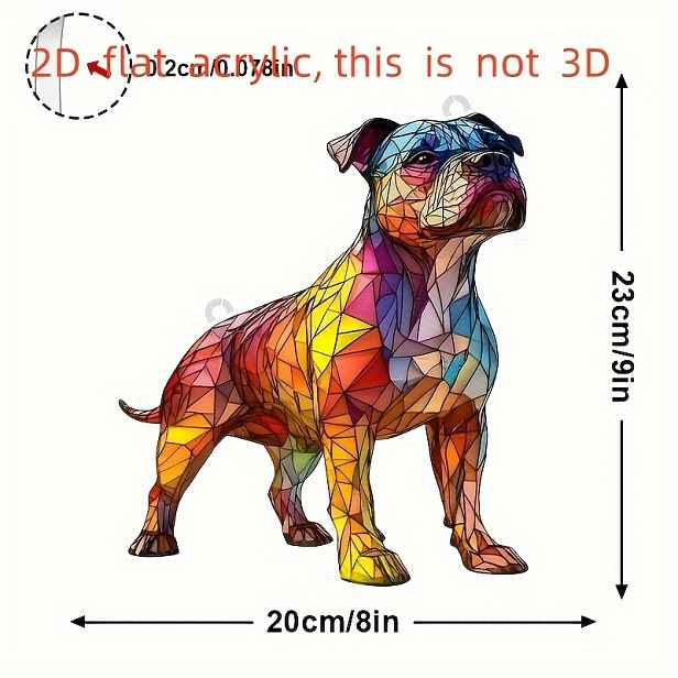 TEMU 2D plochý - A JIT2D plochý barevný akrylový lapač slunce Staffordshire Bull Terrier, s klasickým geometrickým stylem pro zavěšení do okna. Tato