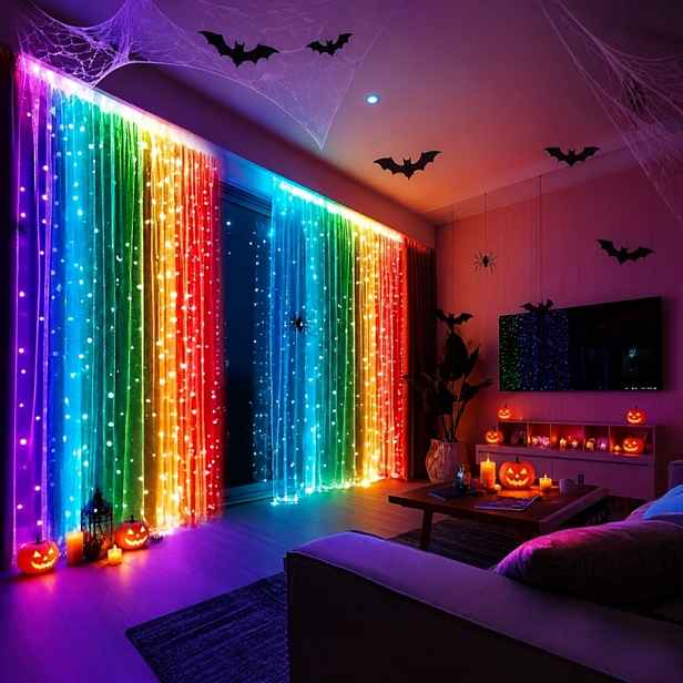 TEMU Věšáková závěsná světla s 300 LED diodami, vnitřní řetězová světla na baterie, 9,8ft x 9,8ft pohádková závěsná světla na okno, AA baterie nejsou